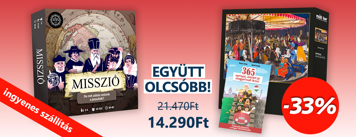 <p><strong>Ingyenes szállítás MPL csomagautomatába vagy csomagpontra 15.000 Ft feletti vásárlás esetén!</strong></p>

<p>A csomag tartalma: 1 db A Misszió társasjáték, 1 db Körhinta puzzle, 1 db 365 apropó, amiért jó magyarnak lenni könyv.</p>

<p><em>A kedvezményes csomag más akcióval nem vonható össze.</em></p>

